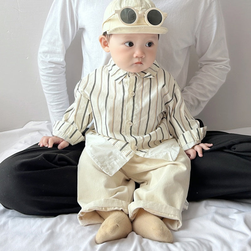 【BABY&KID】ストライプシャツ、デニムベスト、アーモンドパンツSK100224
