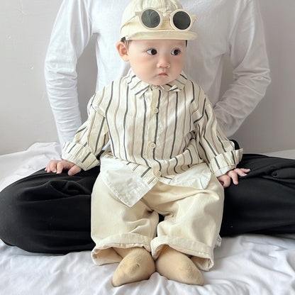 【BABY&KID】ストライプシャツ、デニムベスト、アーモンドパンツSK100224
