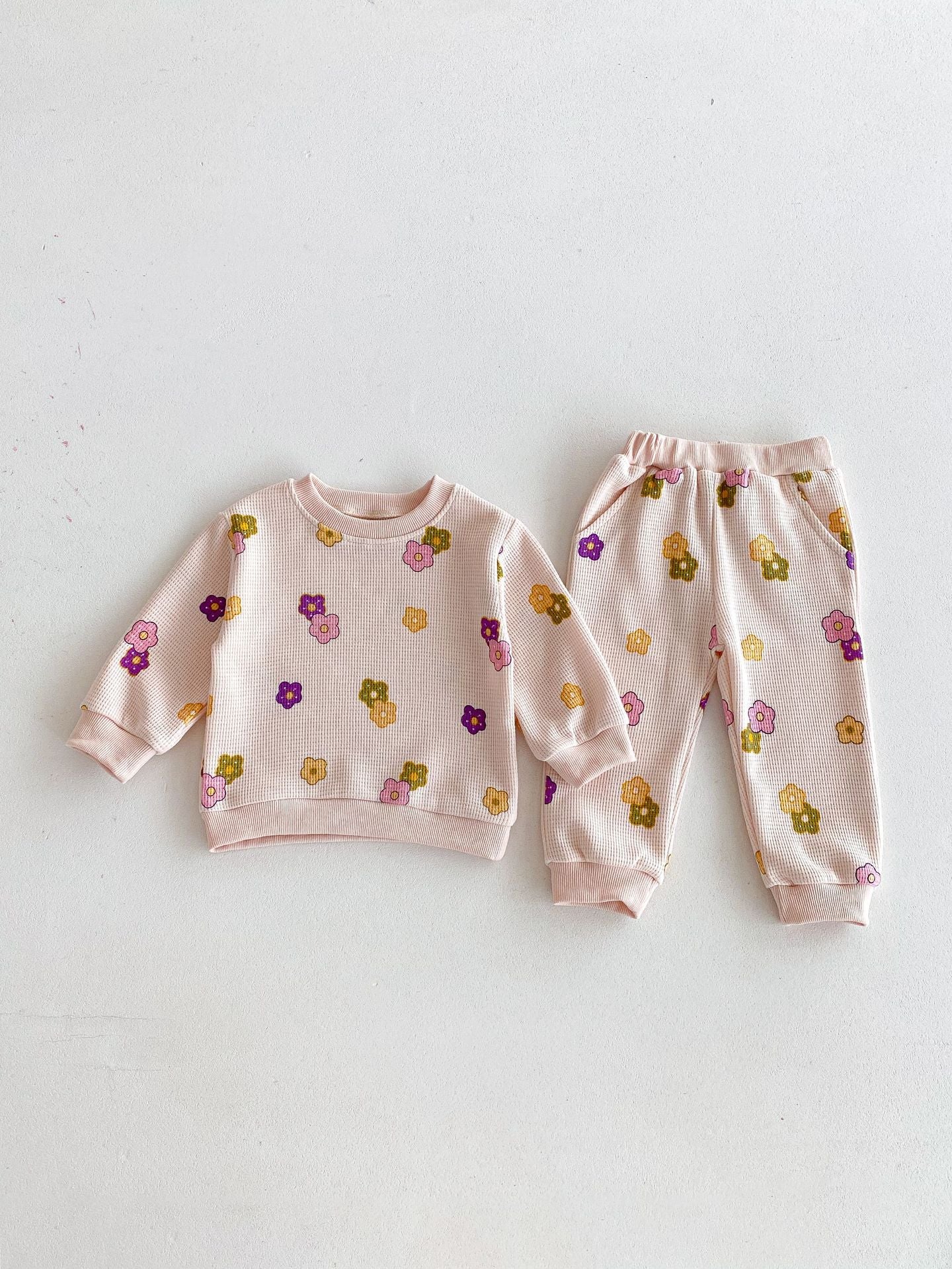 【BABY&KID】ワッフル花柄ピンクセットアップSK022404