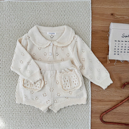 【BABY&KID-予約限定】透かしレースレトロ襟セットアップSK102233