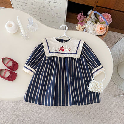 【BABY&KID】レトロ刺繍ストライプワンピースSK092325