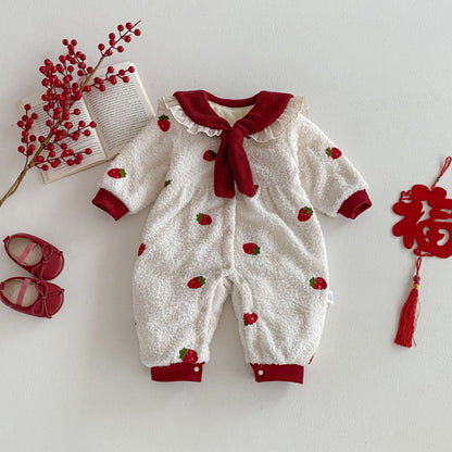 【BABY】冬新作いちご裏起毛カバーオールSK102709