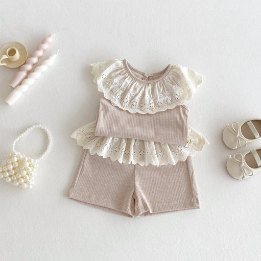 【BABY&KID】夏新作 レースフリル襟セットアップSK082610
