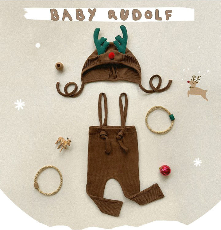 【BABY】クリスマス風ストレッチサロペット、帽子SK102818