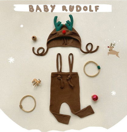 【BABY】クリスマス風ストレッチサロペット、帽子SK102818