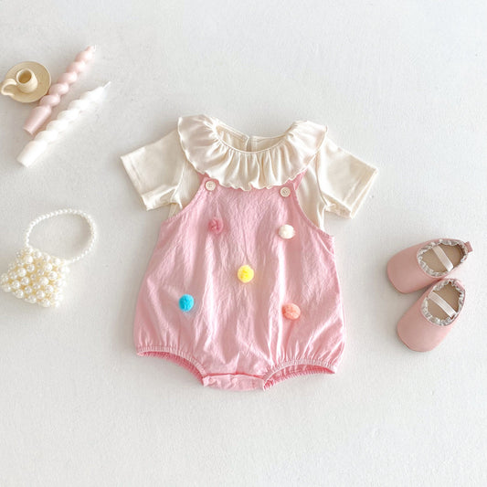 【BABY】夏新作 ピンクサロペット＆トップスセットSK082603