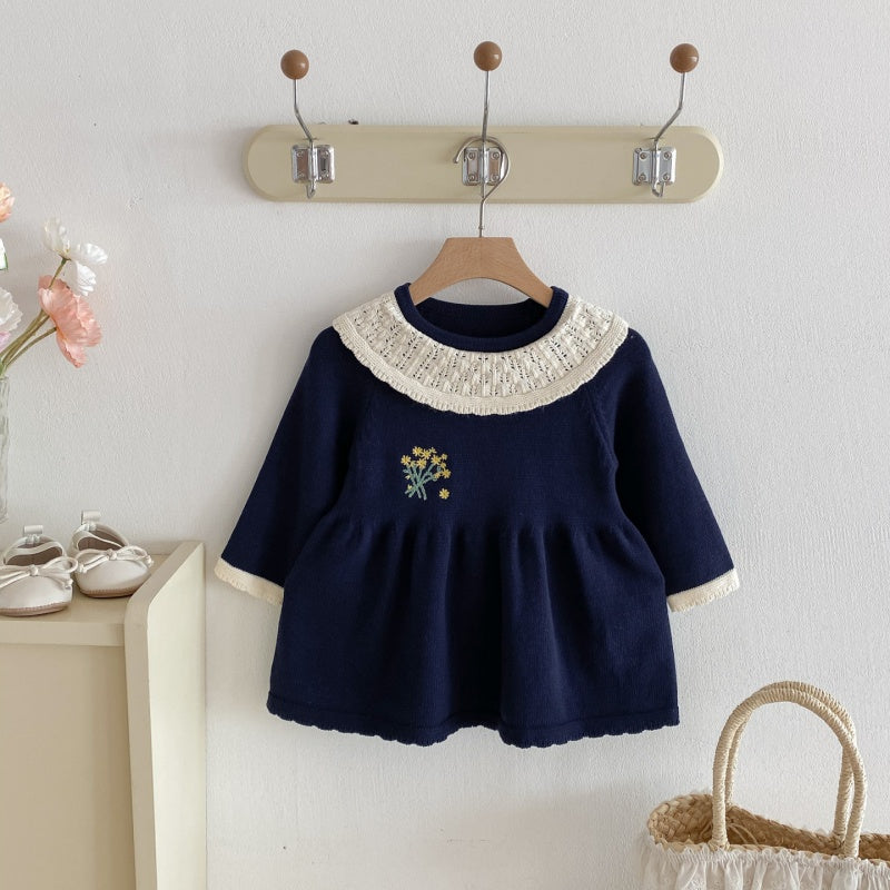 【BABY&KID】小花刺繍ニットワンピースSK092701