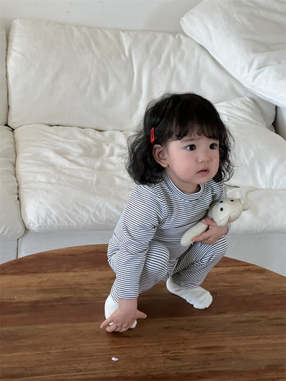 【BABY&KID】韓国風 暖かいボーダーセットアップSK021501