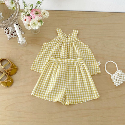 【BABY&KID】夏新作イエローチェックセットアップSK105804