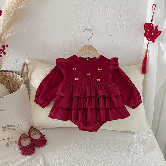 【BABY】冬新作蝶結びティアードカバーオールスカートSK102708