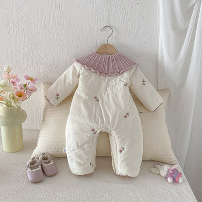 【BABY】冬新作小花柄キルティングニット襟あったかカバーオールSK103103