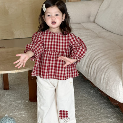 【BABY&KID】レッドチェックブラウス、ベージュパンツSK100839