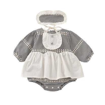 【BABY】チェックサロペットロンパース&ヘアバンドSK100444