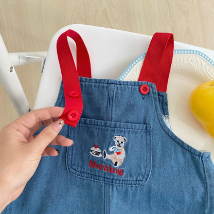 【BABY】夏新作 くま刺繍デニムサロペットSK092624