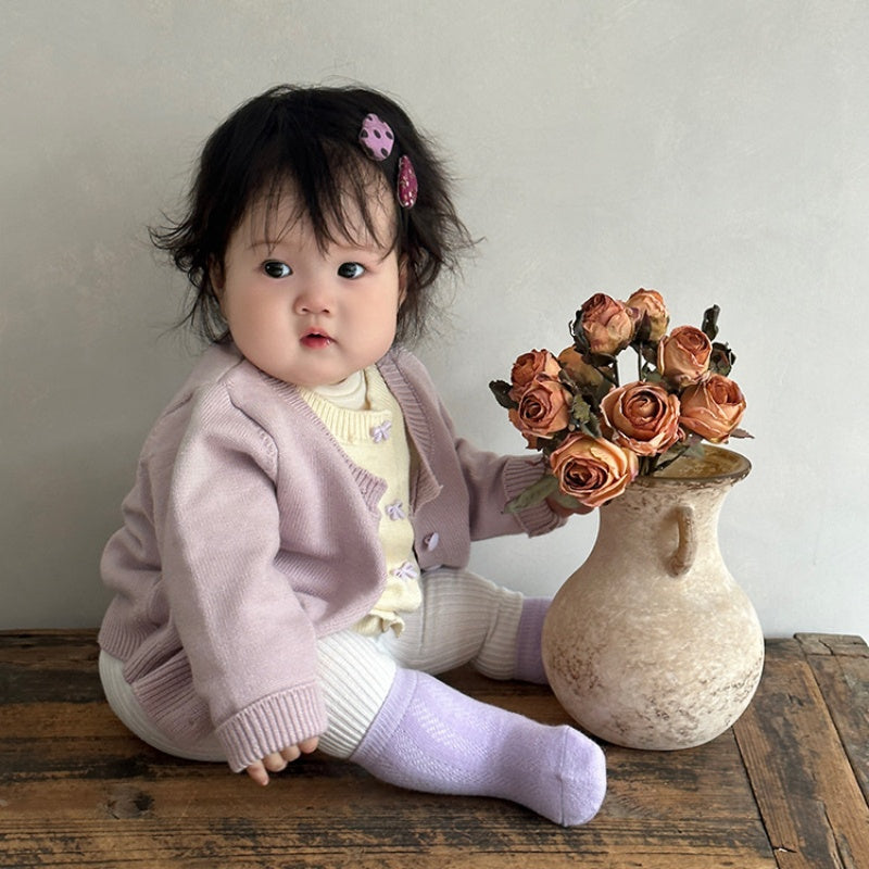 【BABY&KID】フェイクレイヤード蝶結び刺繍ニットカーディガンSK100213