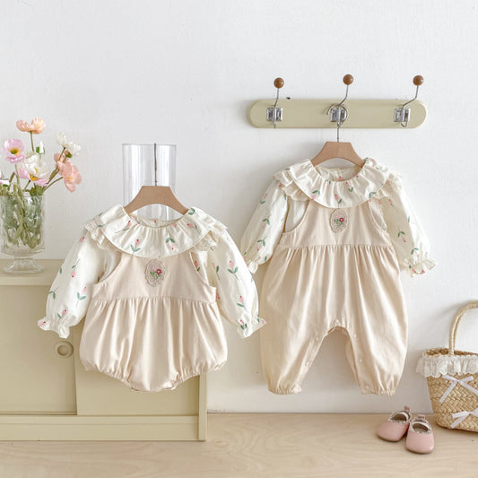 【BABY】花柄トップス、花刺繍サロペットパンツSK092318
