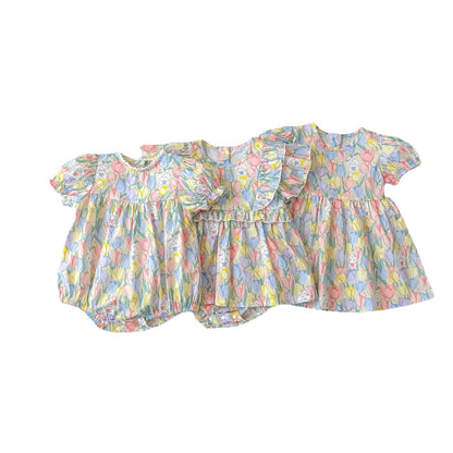 【BABY&KID】夏新作 花柄うさぎロンパース、ロンパースワンピ、ワンピースSK090713
