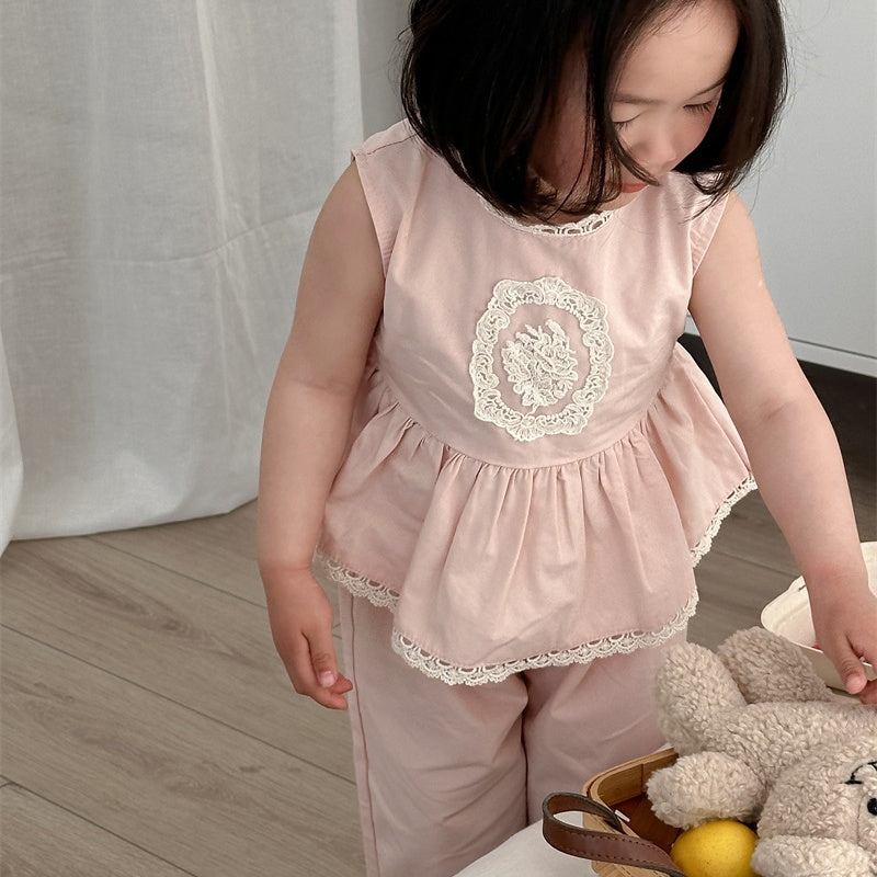 【BABY&KID】夏新作 フラワー刺繍デニムスーツSK081532