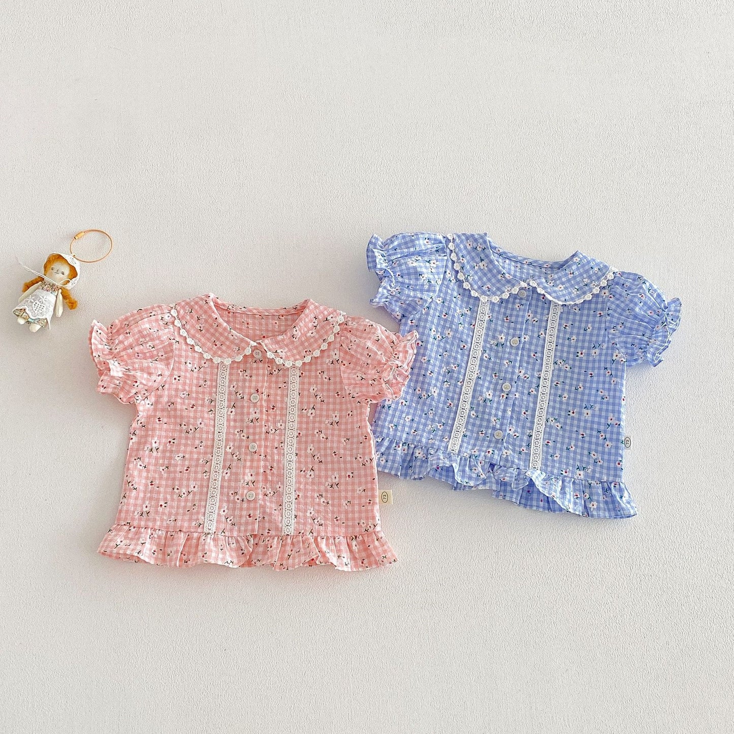 【BABY&KID】夏新作小花柄レースフリルシャツ、パンツSK105022
