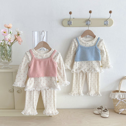 【BABY】花柄レース付きセットアップ＆ベスト3点セットSK092416