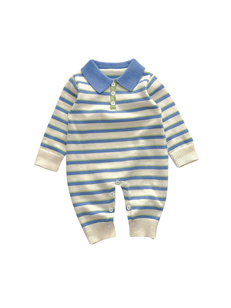 【BABY】暖かいボーダートップス、ロンパースSK022004