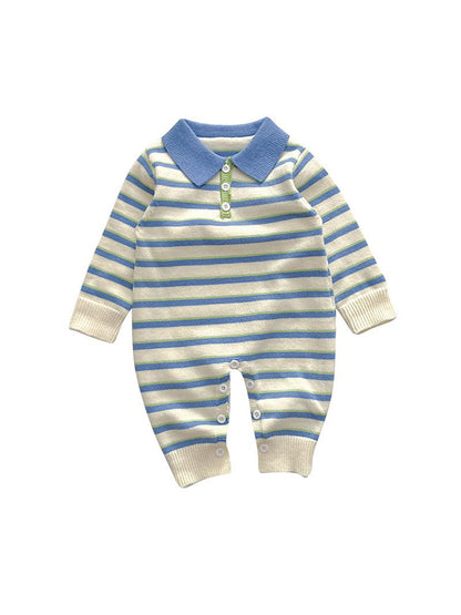 【BABY】暖かいボーダートップス、ロンパースSK022004