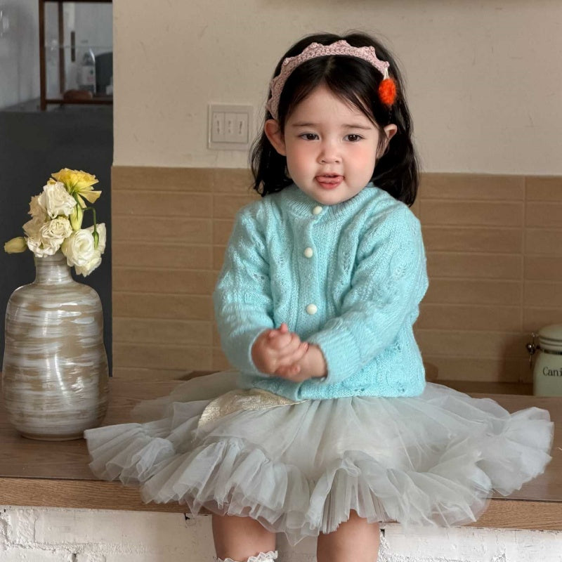 【BABY&KID】韓国風ニットカーディガン、小花柄長袖、チュールスカートSK104002