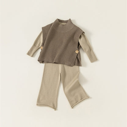 【BABY&KID】ハイネックベスト＆無地ニット＆ニットパンツ3点セットSK101840