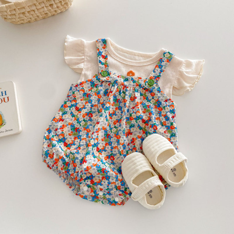 【BABY】夏新作 花柄キャミロンパース、小花レースTシャツSK070126