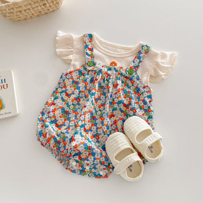 【BABY】夏新作 花柄キャミロンパース、小花レースTシャツSK070126
