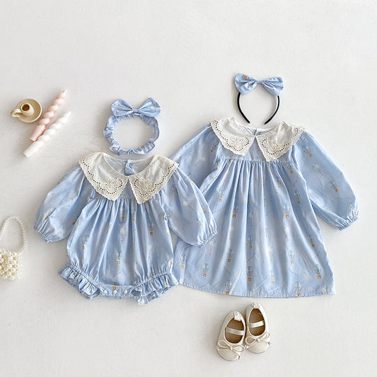 【姉妹服】バルーン刺繍襟ロンパース、ワンピースSK101116