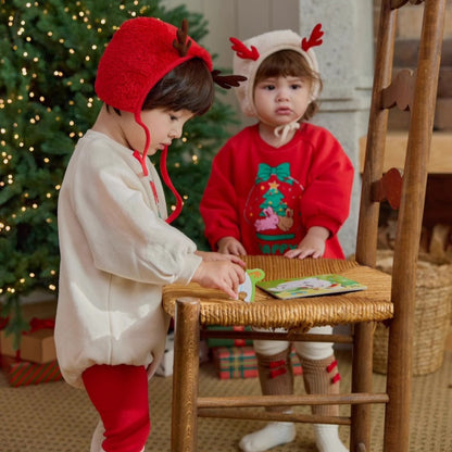 【BABY】ツリー＆うさぎ柄ロンパース、蝶結びレギンス、角帽子SK102816