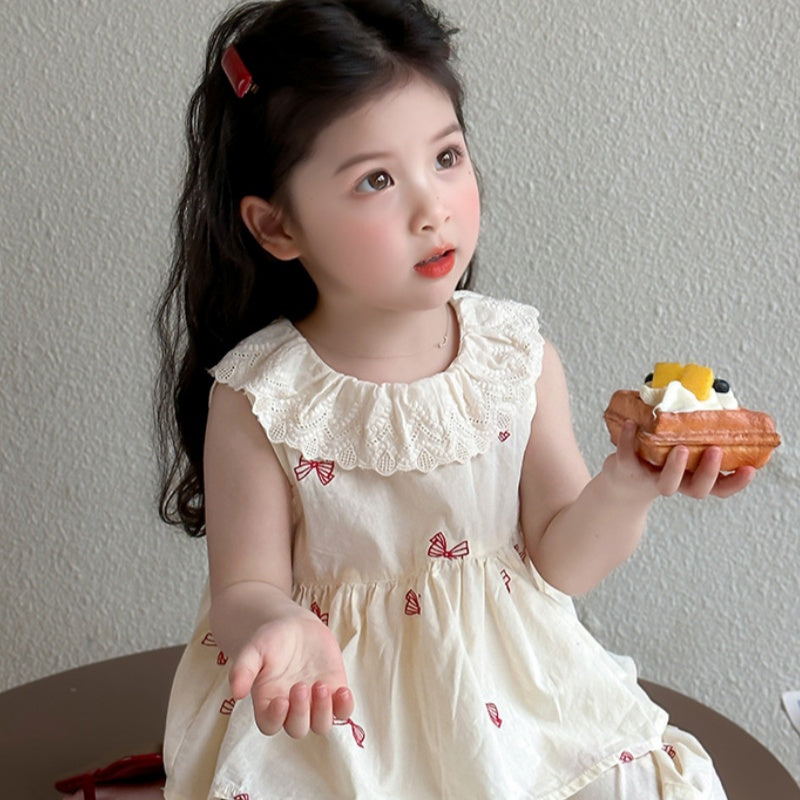 【BABY&KID】夏新作 ノースリーブ蝶結びプリントセットアップSK092630
