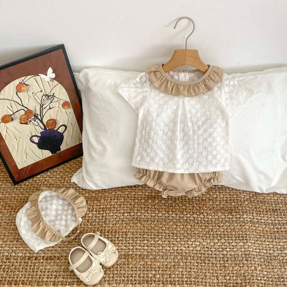 【3点セット】夏新作 フラワー刺繡Ｔシャツ＆ブルマ＆帽子SK061711