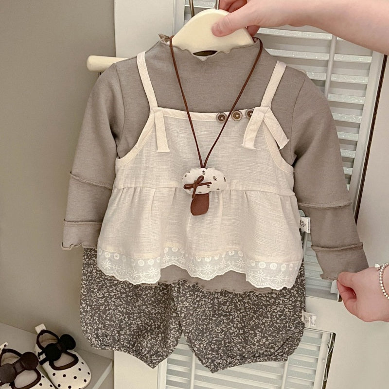 【BABY&KID】韓国風おしゃれキャミ&tシャツ、小花柄パンツSK100219