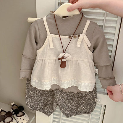 【BABY&KID】韓国風おしゃれキャミ&tシャツ、小花柄パンツSK100219