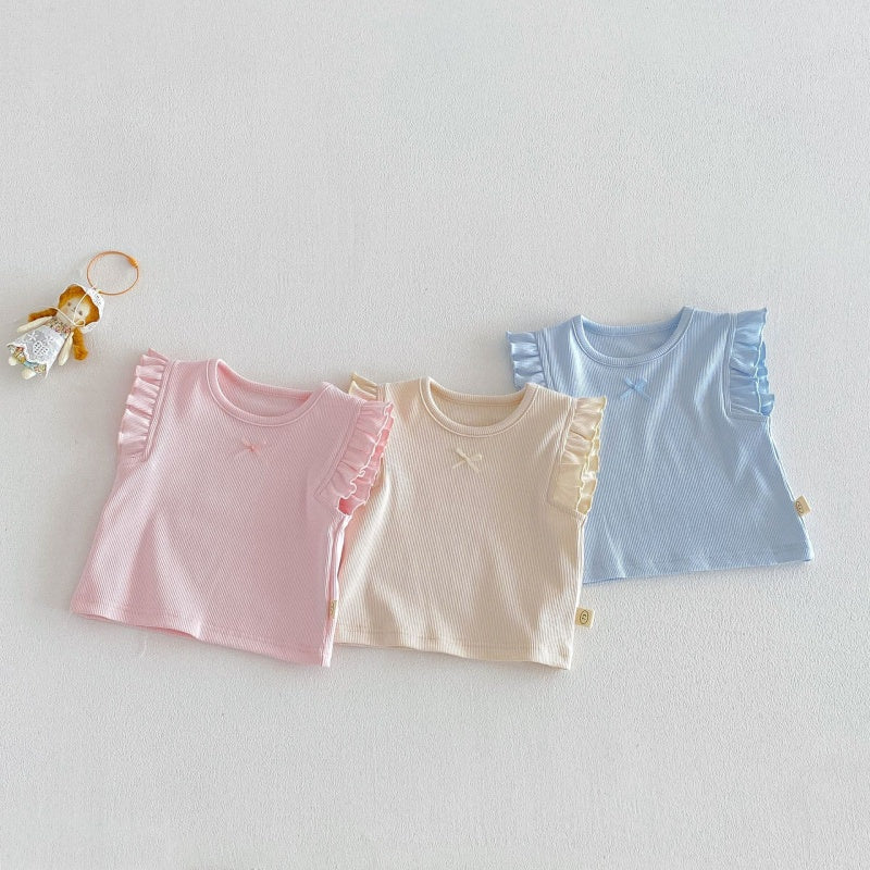 【BABY&KID】夏新作無地フリルスリーブタンクトップ、パンツSK104623