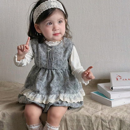 【BABY】小花柄レーストリムベスト＆バルーンパンツSK103705