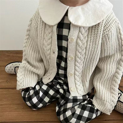 【BABY&KID】レトロ暖かいケーブル編みセーターSK012821