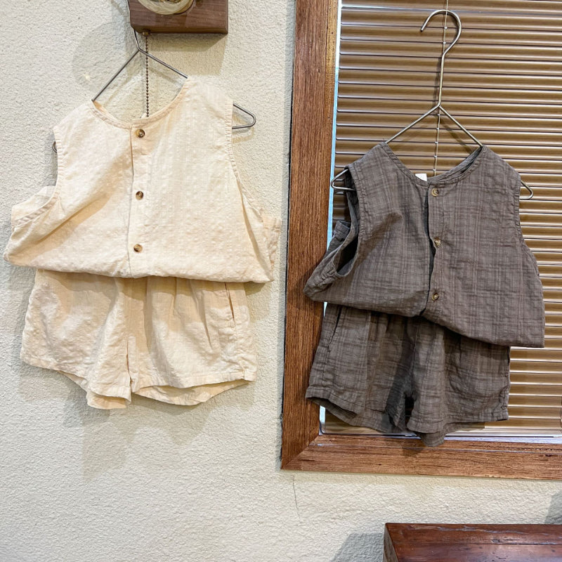 【BABY＆KID】夏新作 ノースリーブ無地セットアップ SK063003