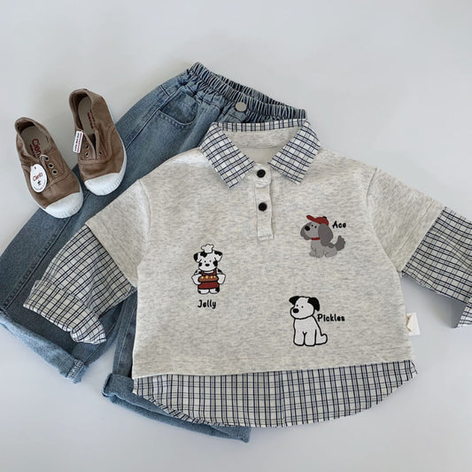 【BABY&KID】子犬柄チェック切り替えスウェットSK100507