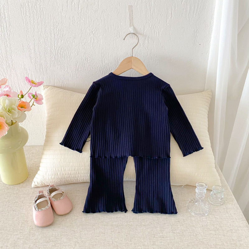 【BABY&KID】無地刺繍蝶結びリブセットアップSK092431