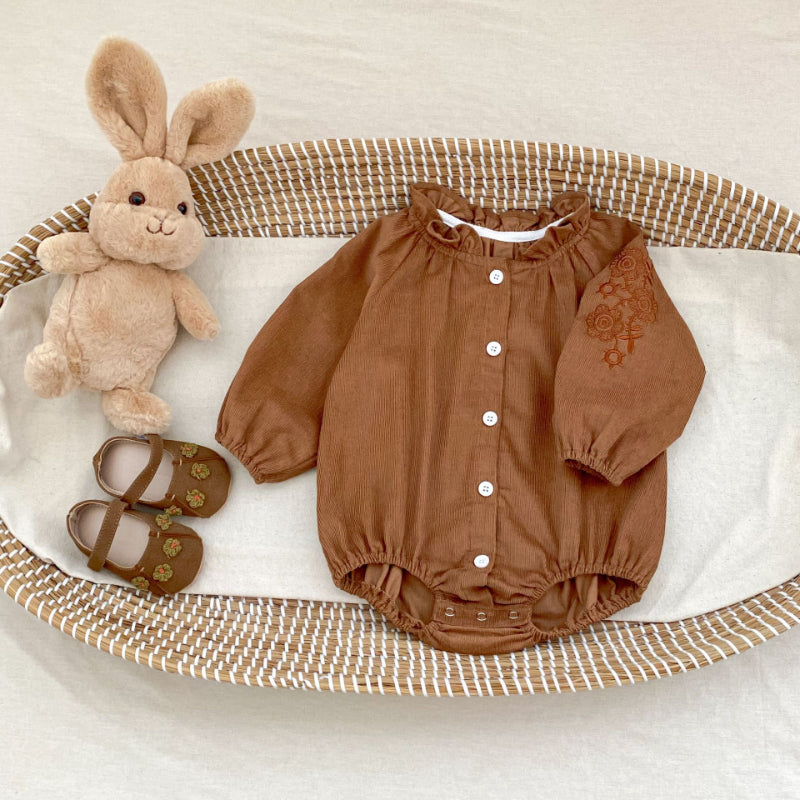 【BABY】フリル襟コーデュロイ刺繍ロンパースSK100120