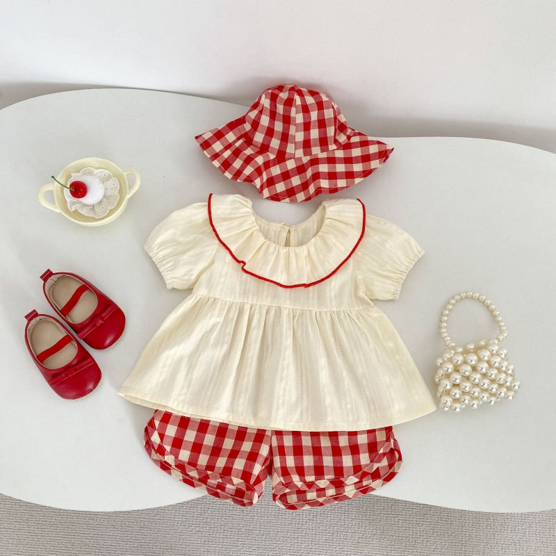 【BABY&KID】夏新作フリルブラウス＆チェックショートパンツSK105410