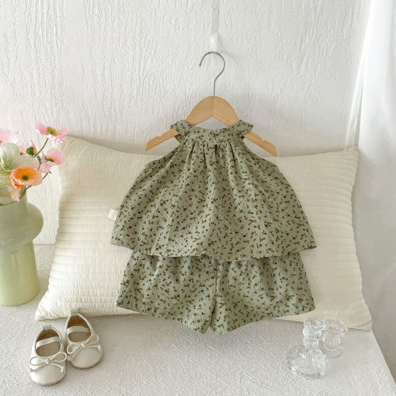 【BABY&KID】夏新作小花柄総柄グリーンセットアップSK105817