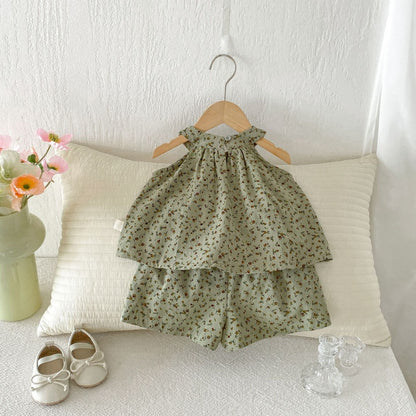 【BABY&KID】夏新作小花柄総柄グリーンセットアップSK105817