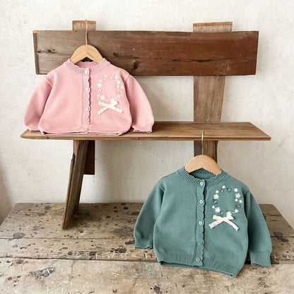【BABY】コットン刺繍フリルニットカーディガンSK100820
