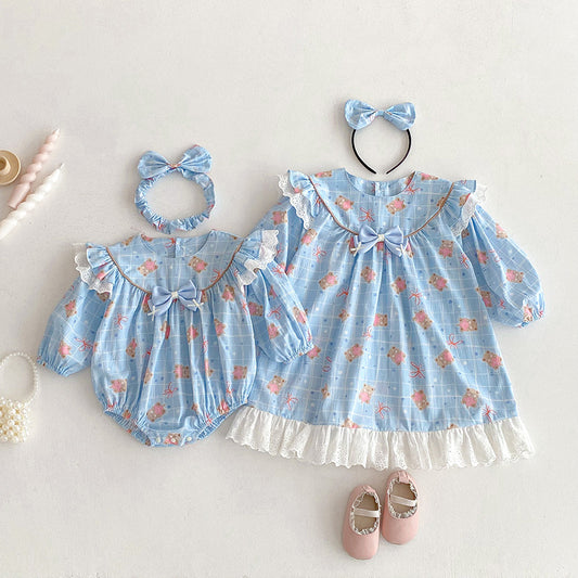 【姉妹服】ハートくまロンパース、ワンピースSK101123