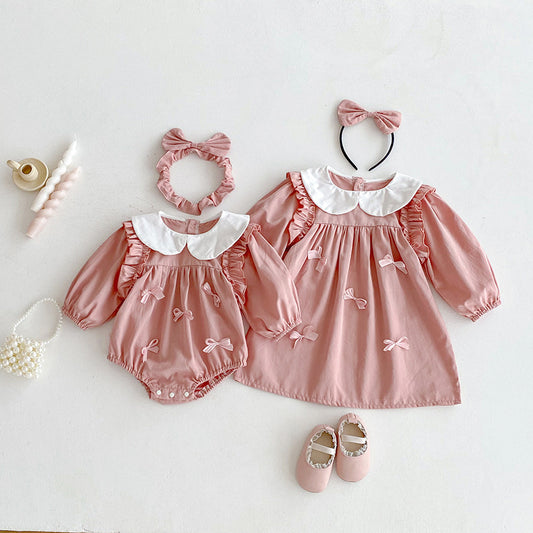 【姉妹服】立体蝶結びロンパース、ワンピースSK101114