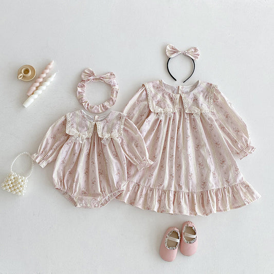 【姉妹服】ピンクプリンセス襟ロンパース、ワンピースSK101108